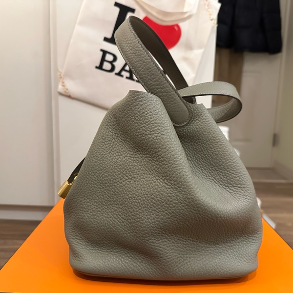 HERMRS 愛馬仕 鼠尾草灰綠金釦PICOTIN菜籃子22-7