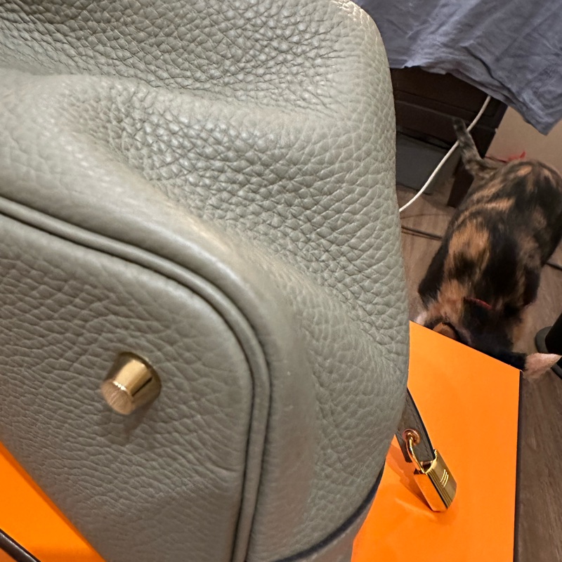 HERMRS 愛馬仕 鼠尾草灰綠金釦PICOTIN菜籃子22-11