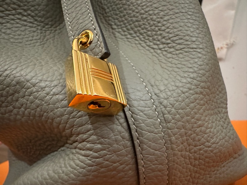 HERMRS 愛馬仕 鼠尾草灰綠金釦PICOTIN菜籃子22-14