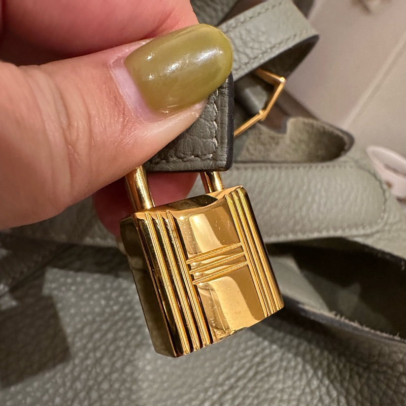 HERMRS 愛馬仕 鼠尾草灰綠金釦PICOTIN菜籃子22-16