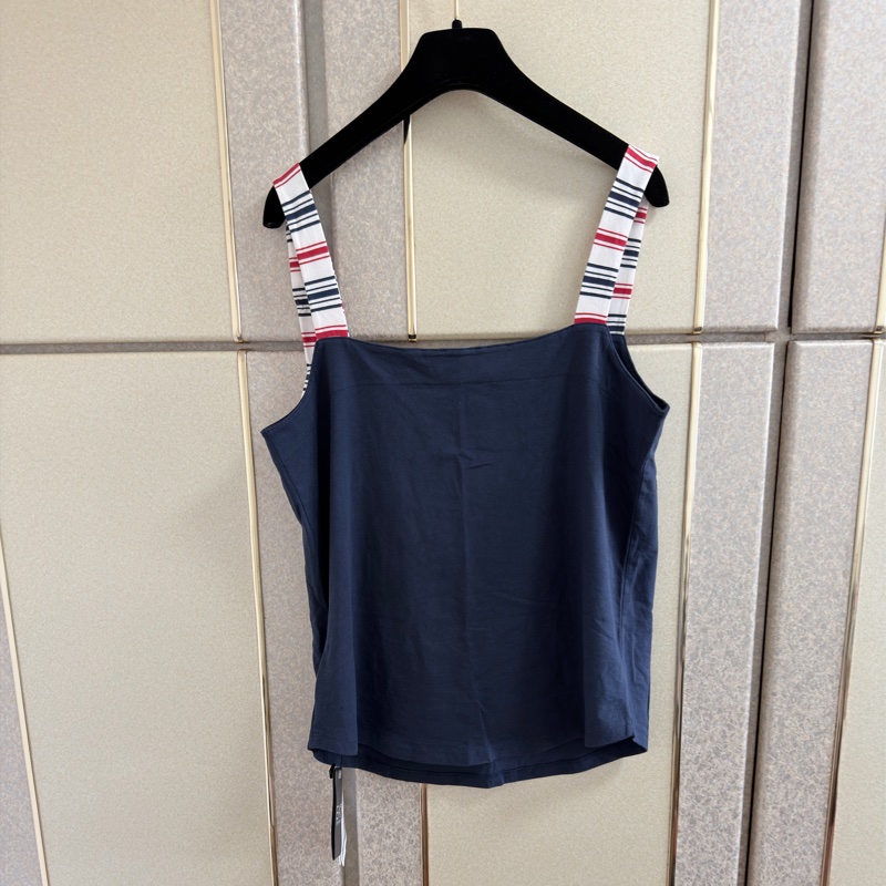 11）EA7 Emporio Armani 經典海軍藍拼接條紋織帶 彈力修身背心 / 坦克背心-4