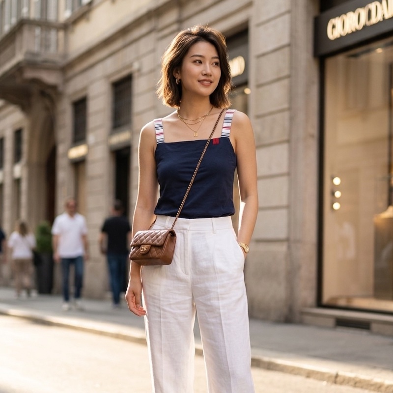 11）EA7 Emporio Armani 經典海軍藍拼接條紋織帶 彈力修身背心 / 坦克背心-8