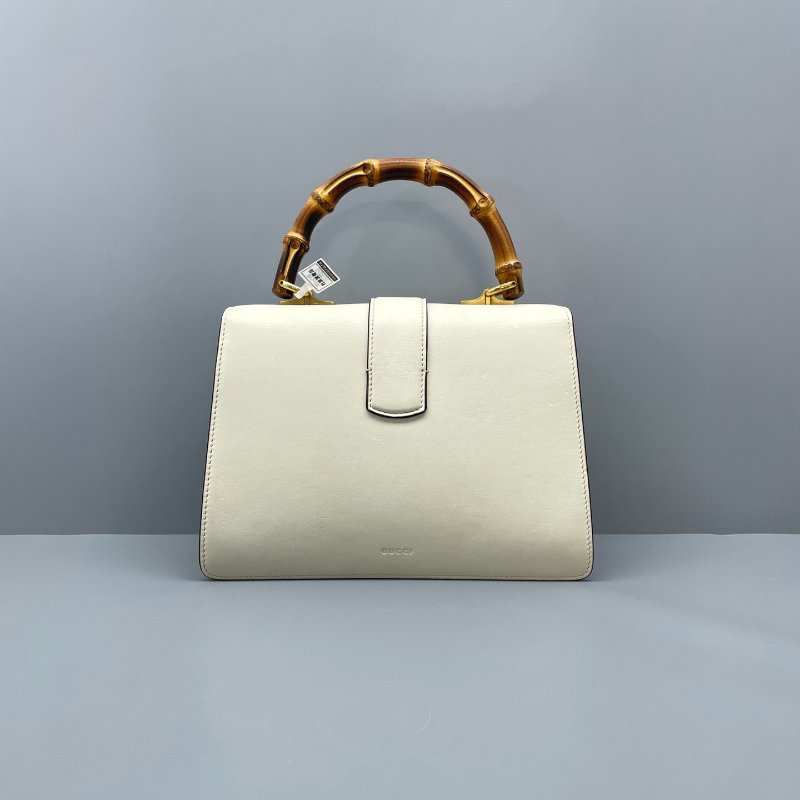 97新 二手GUCCI古驰女包拼色酒神竹节手提包/27*19*10cm/-1