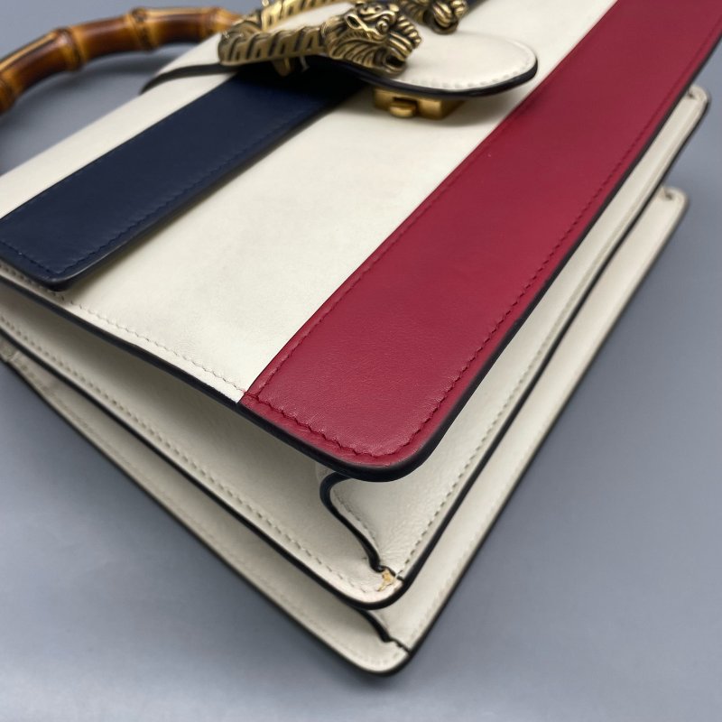 97新 二手GUCCI古驰女包拼色酒神竹节手提包/27*19*10cm/-3