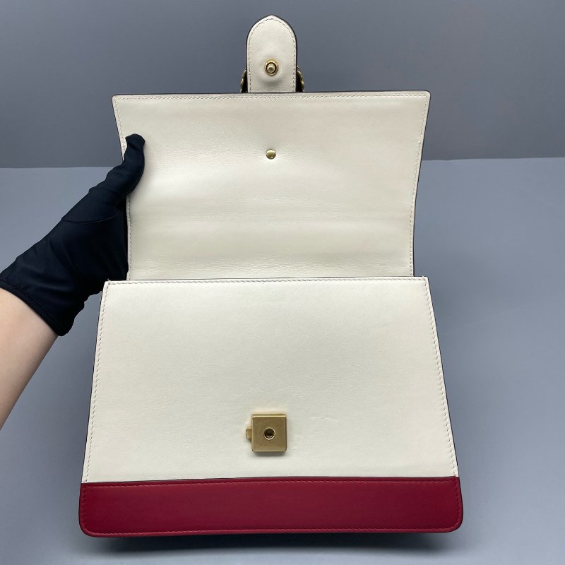 97新 二手GUCCI古驰女包拼色酒神竹节手提包/27*19*10cm/-5