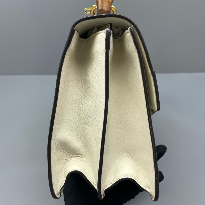 97新 二手GUCCI古驰女包拼色酒神竹节手提包/27*19*10cm/-7