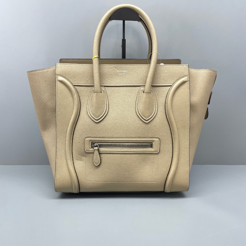 97新 二手celine赛琳笑脸手提包中号奶茶色/31*31*19cm-0