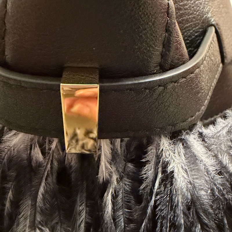 Ferragamo 秀款黑色牛皮配鴕鳥羽毛肩背包-8