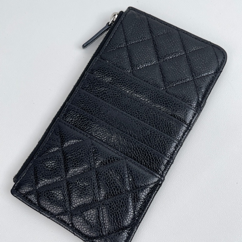 Chanel • 黑武士黑釦荔枝牛皮拉鏈錢包 So Black 有卡-2