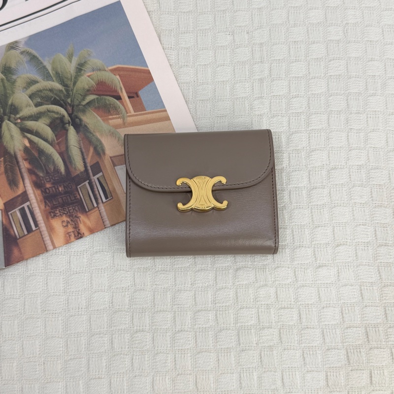 Celine鵝卵石灰色TRIOMPHE小號翻蓋錢包-0