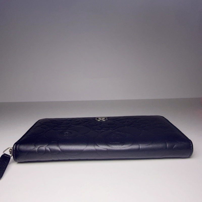 Chanel • 黑銀浮雕山茶花羊皮拉鍊長夾 全配閒置品☝🏻-5