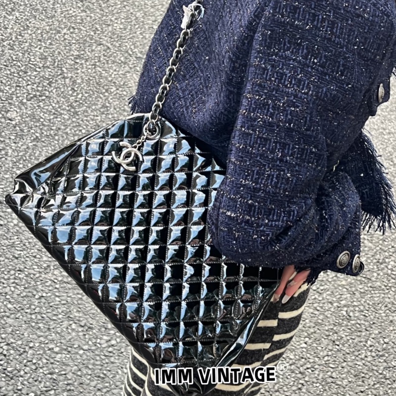 Chanel • 黑銀漆皮保齡球包 大號 有卡✔️-2