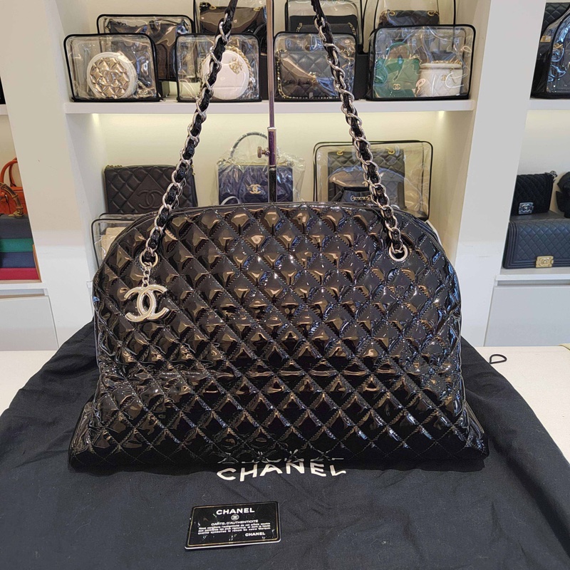 Chanel • 黑銀漆皮保齡球包 大號 有卡✔️-3