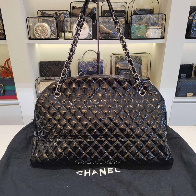 Chanel • 黑銀漆皮保齡球包 大號 有卡✔️-4