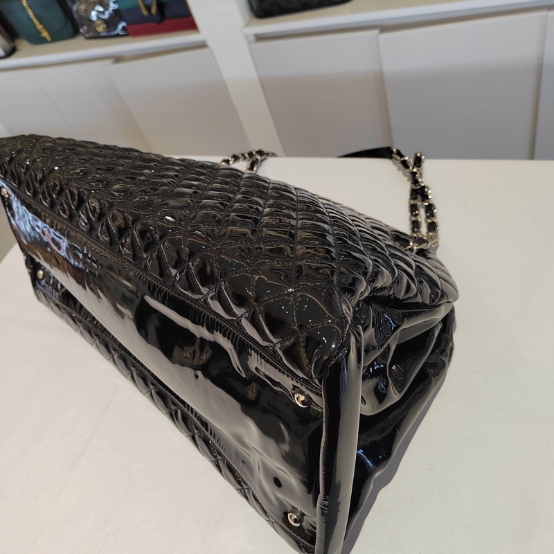 Chanel • 黑銀漆皮保齡球包 大號 有卡✔️-6