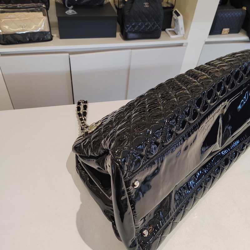 Chanel • 黑銀漆皮保齡球包 大號 有卡✔️-7