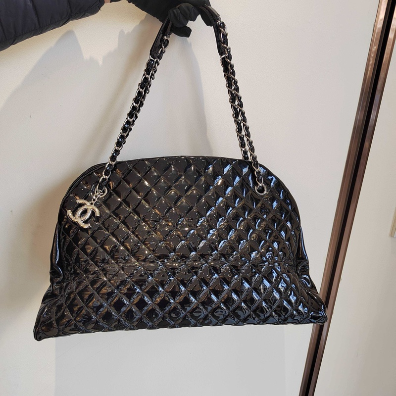 Chanel • 黑銀漆皮保齡球包 大號 有卡✔️-9