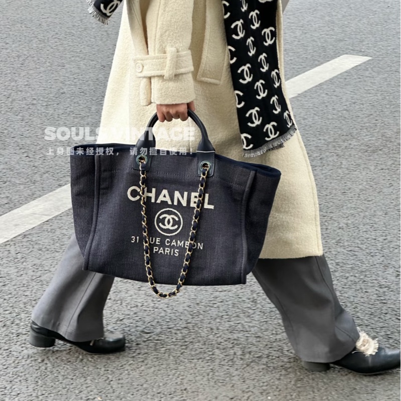 Chanel • 經典Deauville海軍藍牛仔沙灘包-1