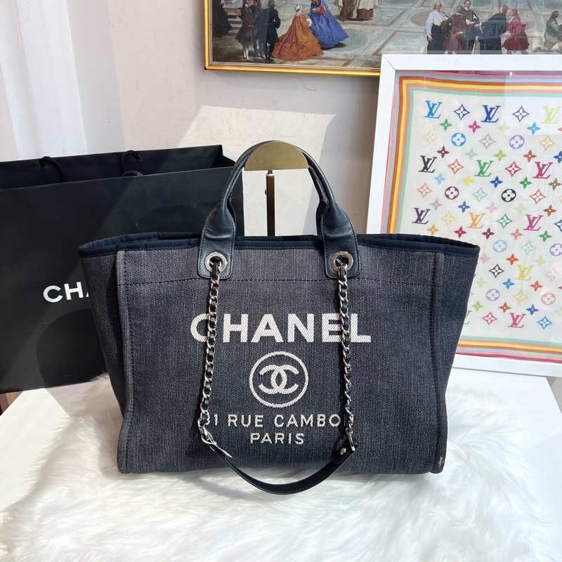 Chanel • 經典Deauville海軍藍牛仔沙灘包-2