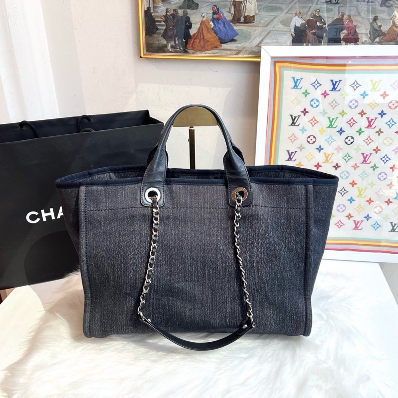 Chanel • 經典Deauville海軍藍牛仔沙灘包-3