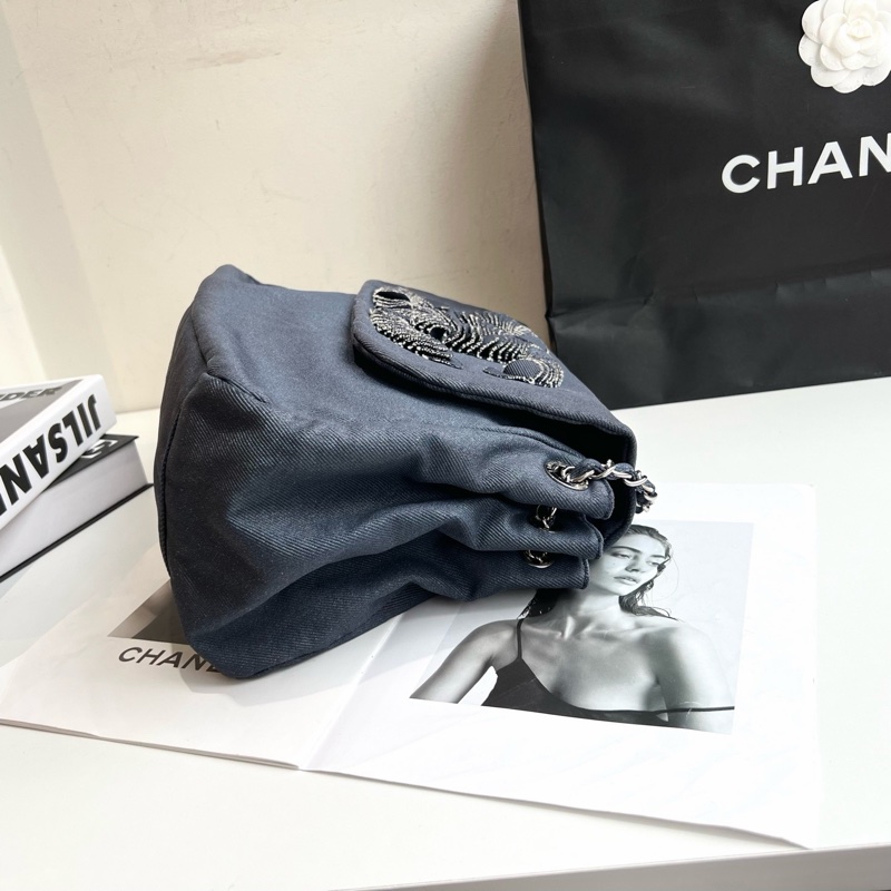 Chanel • 稀有牛仔大Logo碎花瓣鏈條包-5