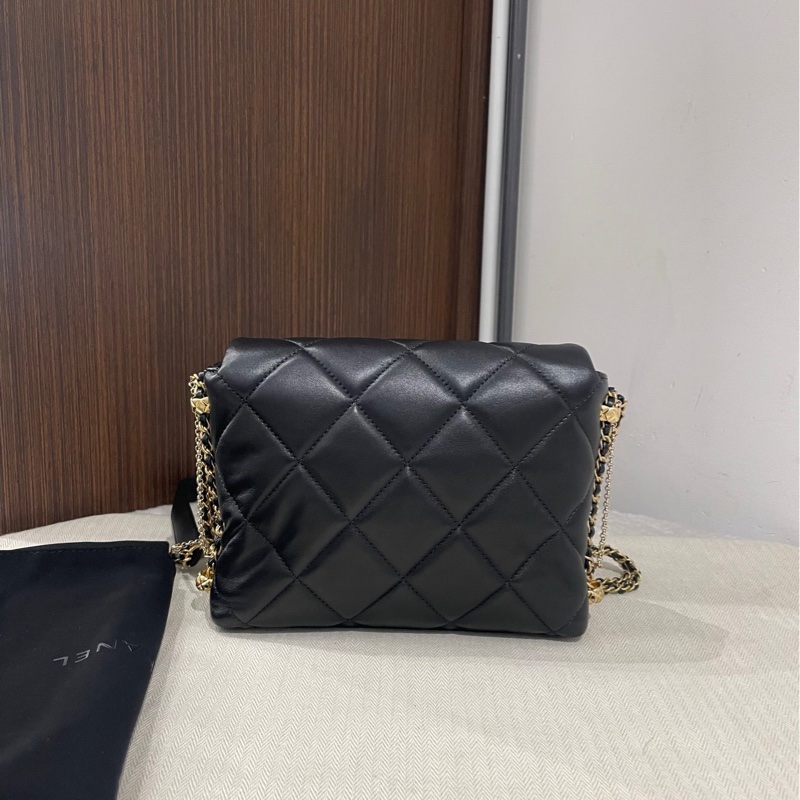Chanel香奈兒21k黑金鴛鴦珍珠扣方胖子CF Square-1