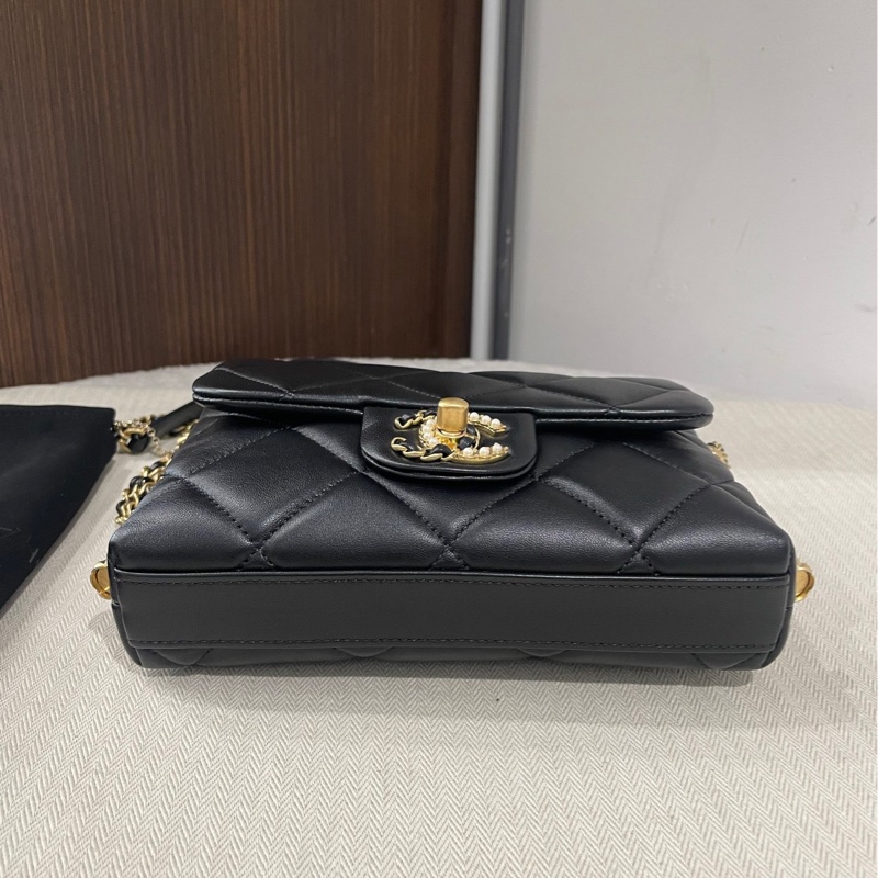 Chanel香奈兒21k黑金鴛鴦珍珠扣方胖子CF Square-3