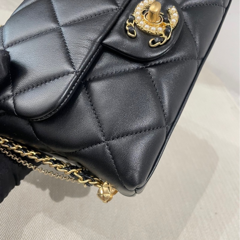 Chanel香奈兒21k黑金鴛鴦珍珠扣方胖子CF Square-4