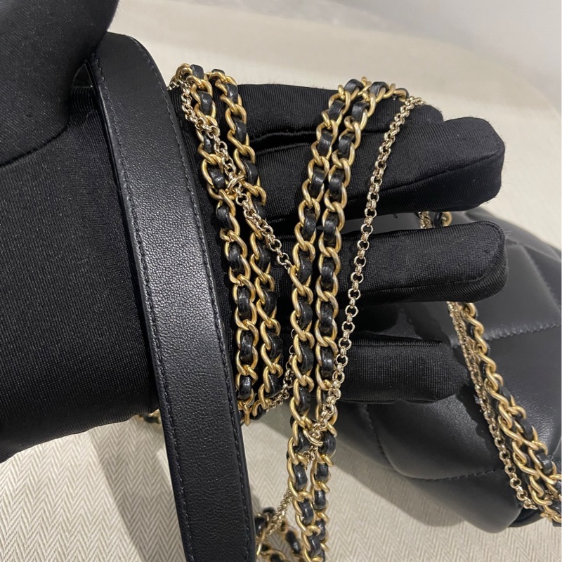 Chanel香奈兒21k黑金鴛鴦珍珠扣方胖子CF Square-7