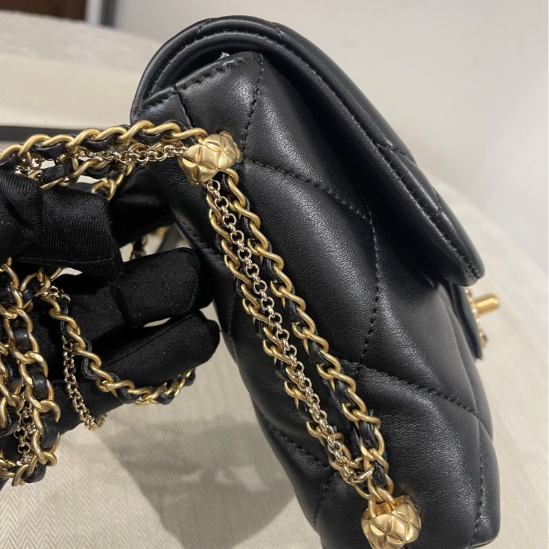 Chanel香奈兒21k黑金鴛鴦珍珠扣方胖子CF Square-8