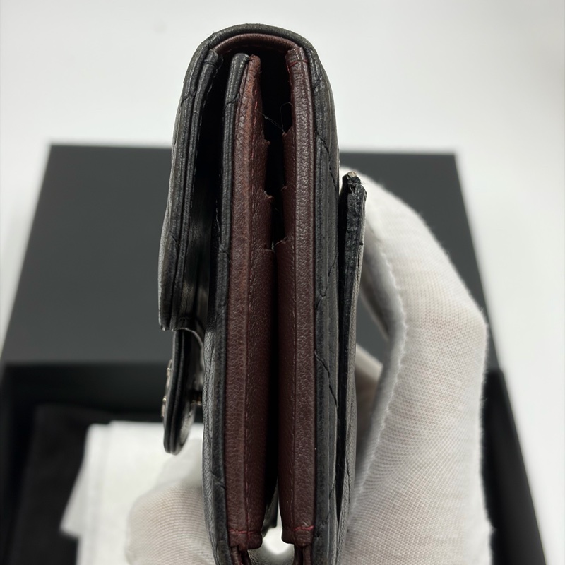 Chanel • 經典黑銀羊皮三折短夾 全配帶卡✔️-3