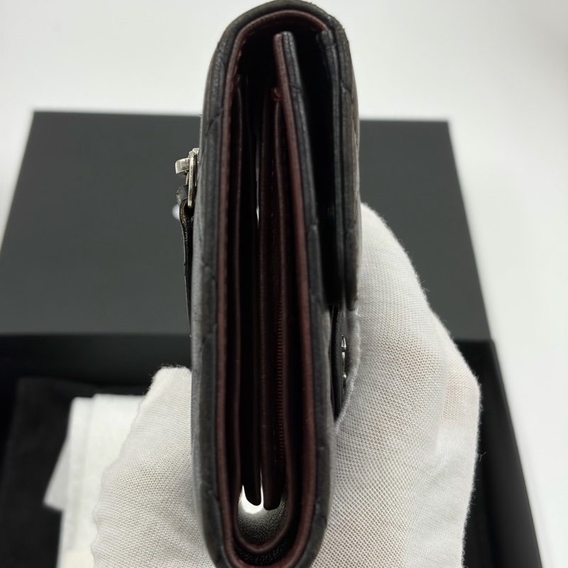 Chanel • 經典黑銀羊皮三折短夾 全配帶卡✔️-4