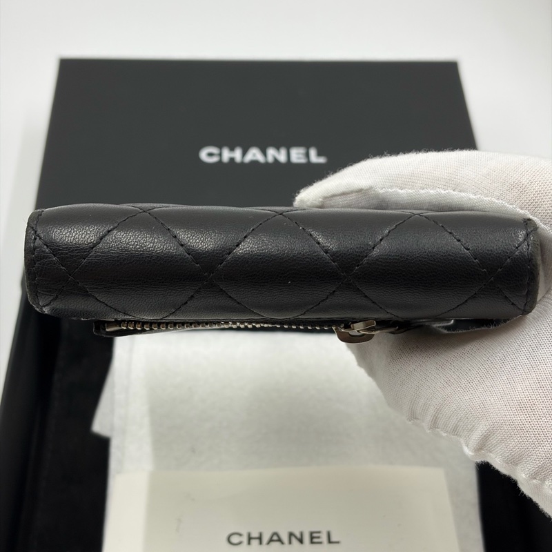 Chanel • 經典黑銀羊皮三折短夾 全配帶卡✔️-6