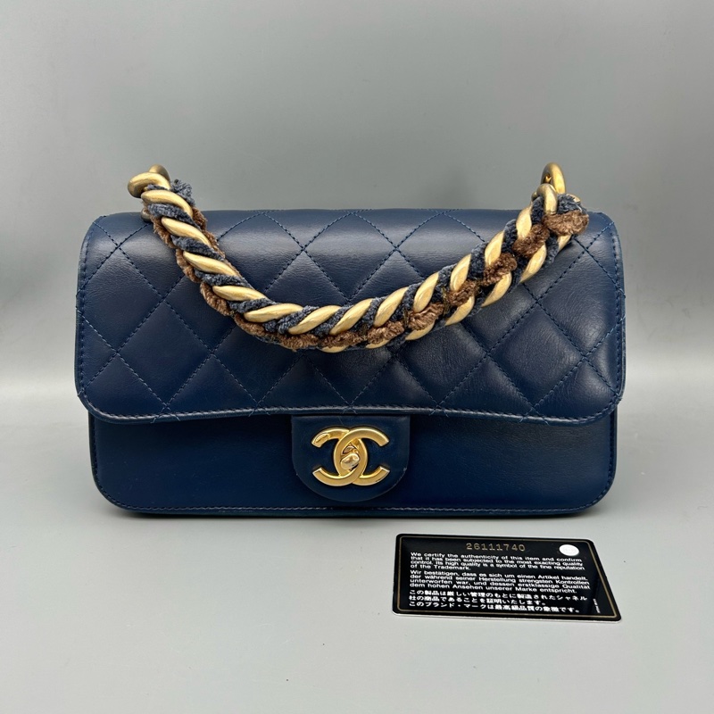 Chanel • 大都會系列海軍藍金釦油臘牛皮鏈條包 帶卡✔️-1