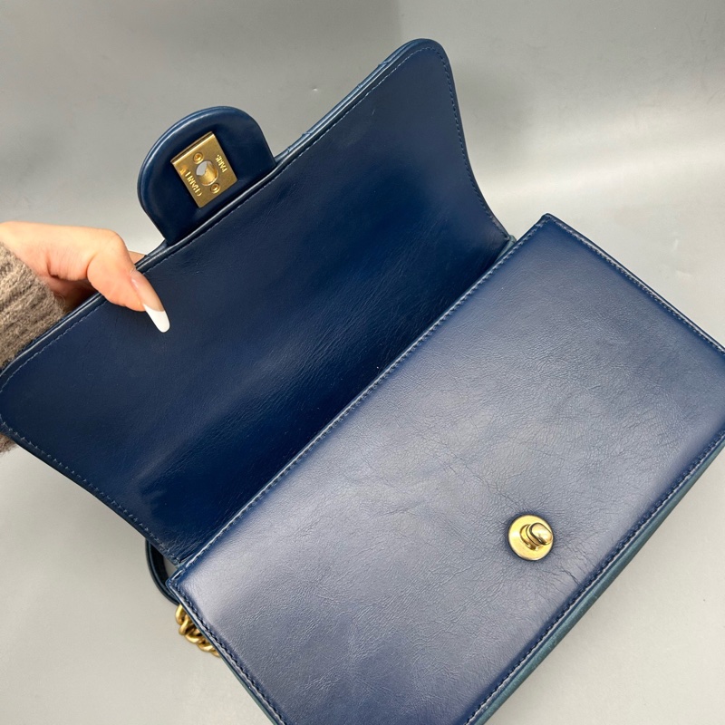 Chanel • 大都會系列海軍藍金釦油臘牛皮鏈條包 帶卡✔️-6