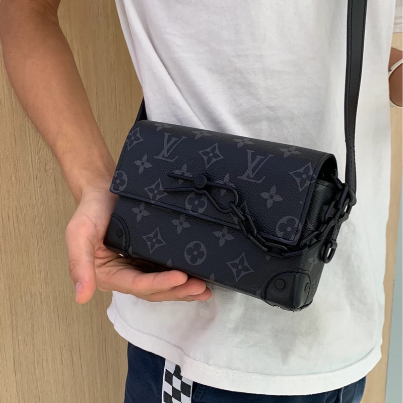 帥氣百搭款😎99新🆕Lv路易威登黑色老花steamer插銷盒子包單肩斜挎包-3