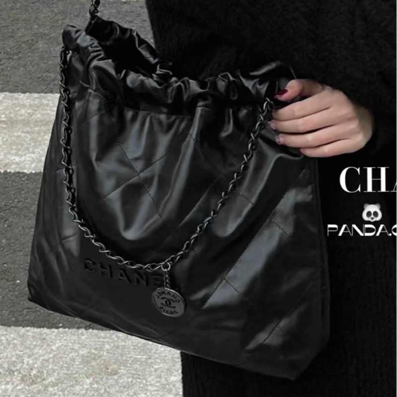 全網最低價🈶台灣購證😍Chanel香奈兒全黑soblack中號22bag單肩手提鏈條包-2