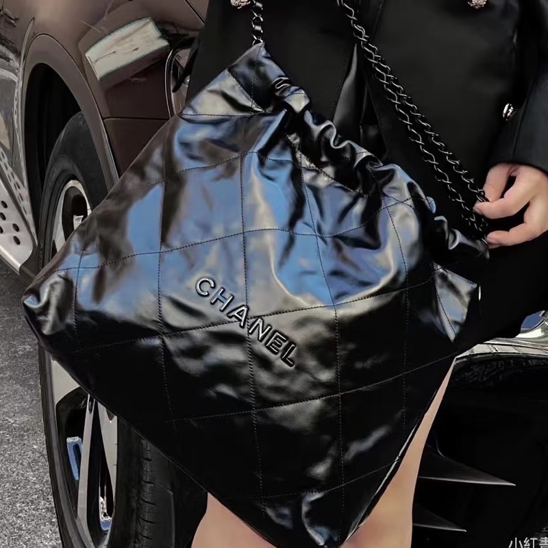 全網最低價🈶台灣購證😍Chanel香奈兒全黑soblack中號22bag單肩手提鏈條包-3