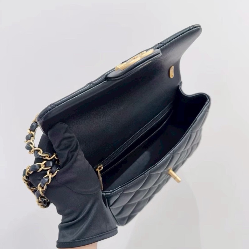 CHANEL香奈兒24P黑金菱格紋羊皮珍珠方胖子鏈條包🔗芯片款-14