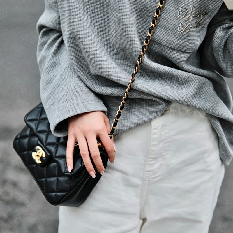 CHANEL香奈兒24P黑金菱格紋羊皮珍珠方胖子鏈條包🔗芯片款-20