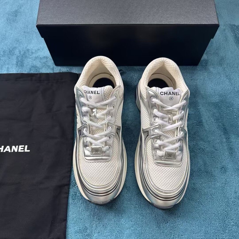 Chanel銀角大王香奈兒雙C徽標運動鞋 白銀色 38.5碼-2