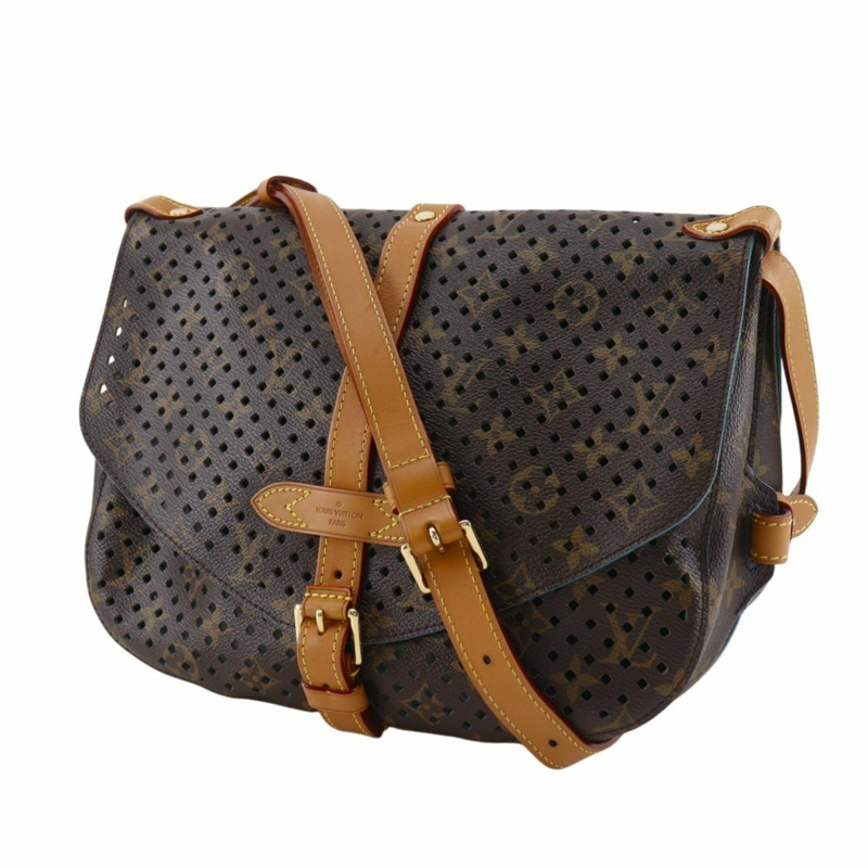 路易威登 Saumur PM 單肩包 M93998 Monogram Perfo Turquoise 2011 棕色 TJ4181 A5 皮帶扣 女士-1