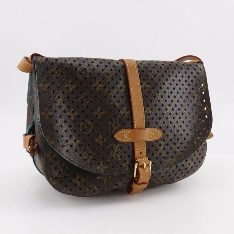 路易威登 Saumur PM 單肩包 M93998 Monogram Perfo Turquoise 2011 棕色 TJ4181 A5 皮帶扣 女士-2