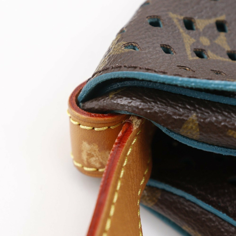 路易威登 Saumur PM 單肩包 M93998 Monogram Perfo Turquoise 2011 棕色 TJ4181 A5 皮帶扣 女士-13