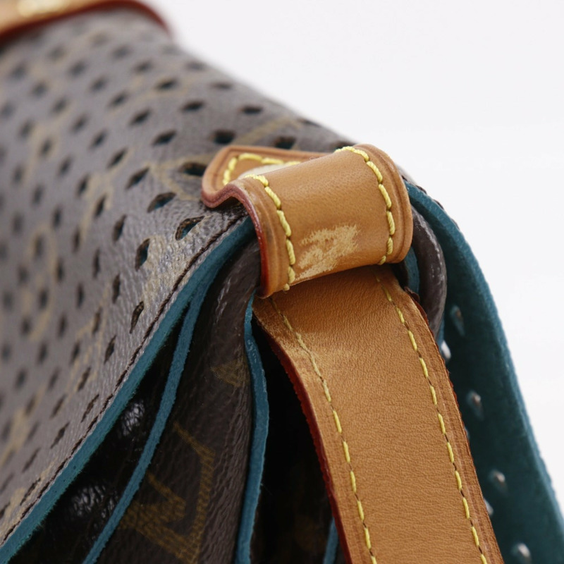 路易威登 Saumur PM 單肩包 M93998 Monogram Perfo Turquoise 2011 棕色 TJ4181 A5 皮帶扣 女士-14