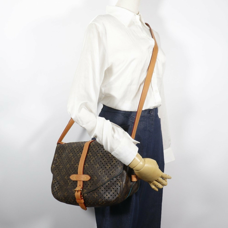 路易威登 Saumur PM 單肩包 M93998 Monogram Perfo Turquoise 2011 棕色 TJ4181 A5 皮帶扣 女士-16