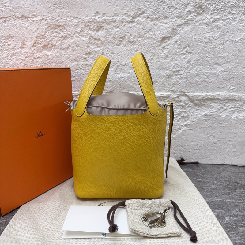 Hermes/愛馬仕picotin18菜籃子銀扣 陽光金色-0