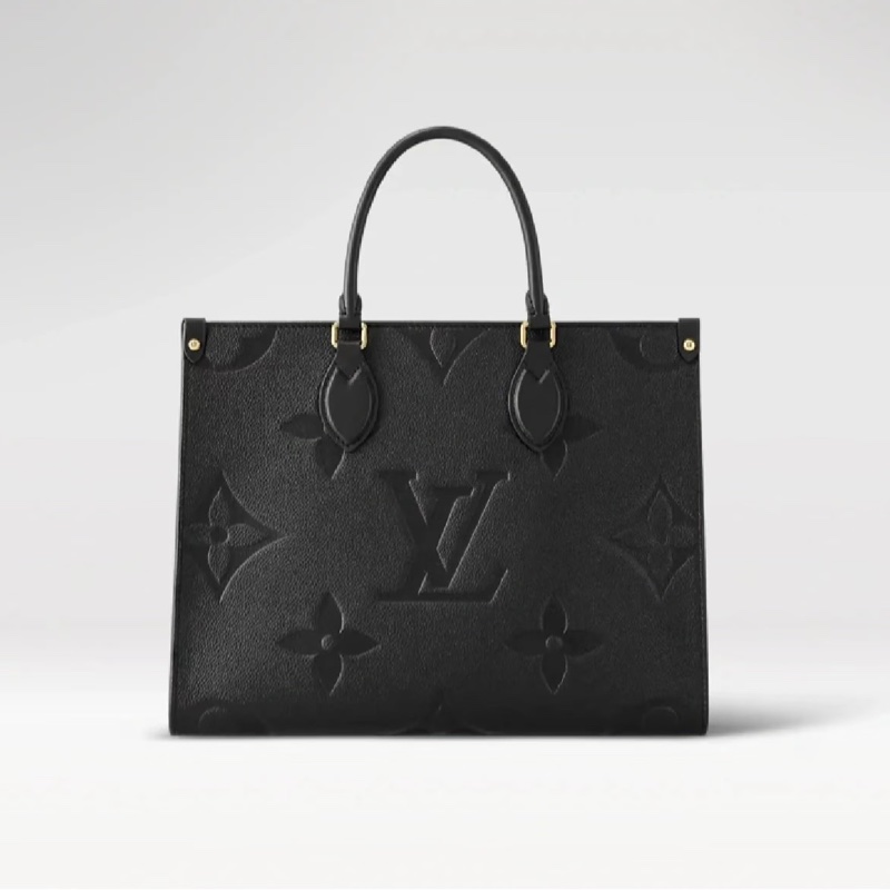 Louis Vuitton路易威登黑色全牛皮壓紋On The Go中號托特手提包肩背包-0