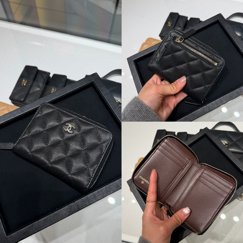 914intheair精品代購『全新全配』Chanel 雙c 黑金加大ㄇ字拉鍊對開短夾-0
