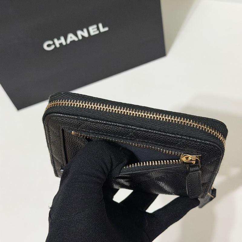 914intheair精品代購『全新全配』Chanel 雙c 黑金加大ㄇ字拉鍊對開短夾-7